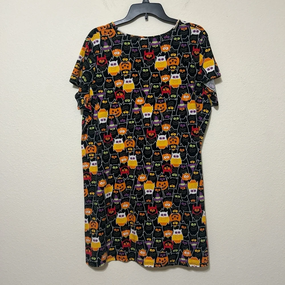 Halloween Owl Sleep Dress Black Soot Plus Size 2X/3X Cotton Nightgown V-Neck - Picture 6 of 7